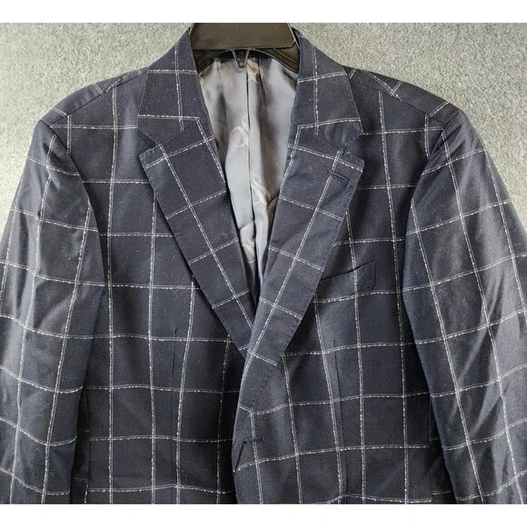 Scotch & Soda Windowpane Check Wool Sportcoat Men's 38R Navy/Grey Front Button